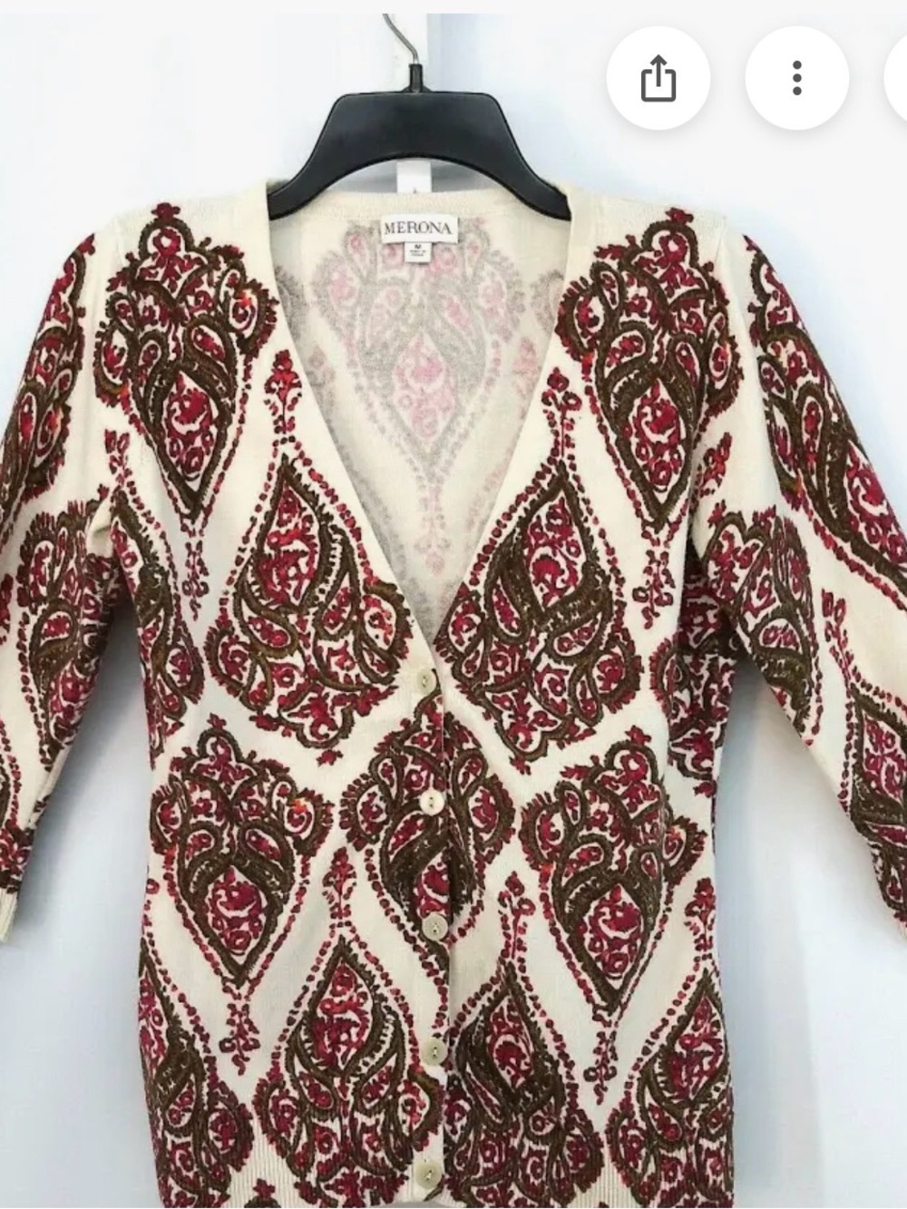 Merona Cream Cardigan with Red and Brown Paisley Print. Pretty, versatile, layer